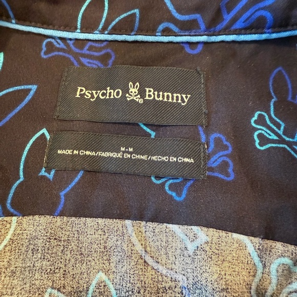 Psycho Bunny Navy and Teal Bunny Print Shirt - Picture 2 of 3